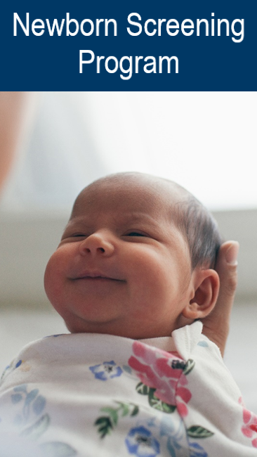 Newborn Screening Program banner, with newborn baby