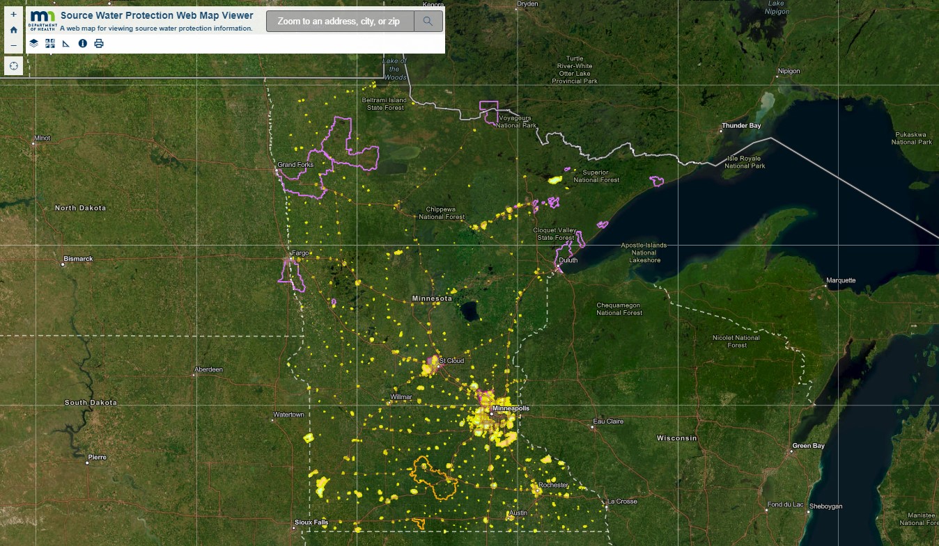 Map of groundwater DWSMAs in the area around Rochester.