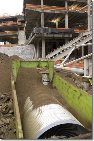 Installation of culvert beneath warning track