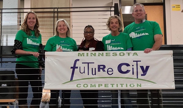 Michelle Stockness, Carol Blommel Johnson, Marilyn Porter, Carol Kaszynski, and Steve Gilberg, judges in the Future City Competition