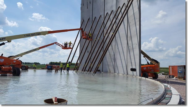 Wall panels are installed for the Rock County reservoir.