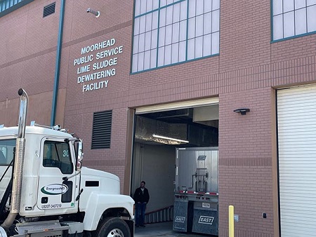 Truck pulling into Moorhead dewatering facility