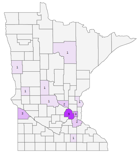 Probable and confirmed pertussis case counts by county.