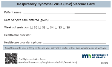 RSV vaccine card for patients