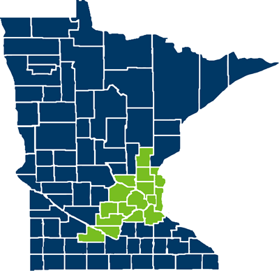 Map of Minnesota counties in Metro Network service area