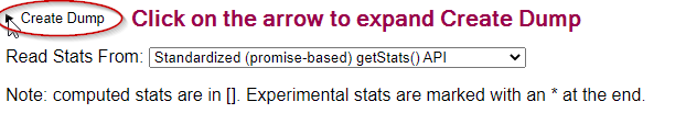 Click on the arrow to the left of the Create Dump label
